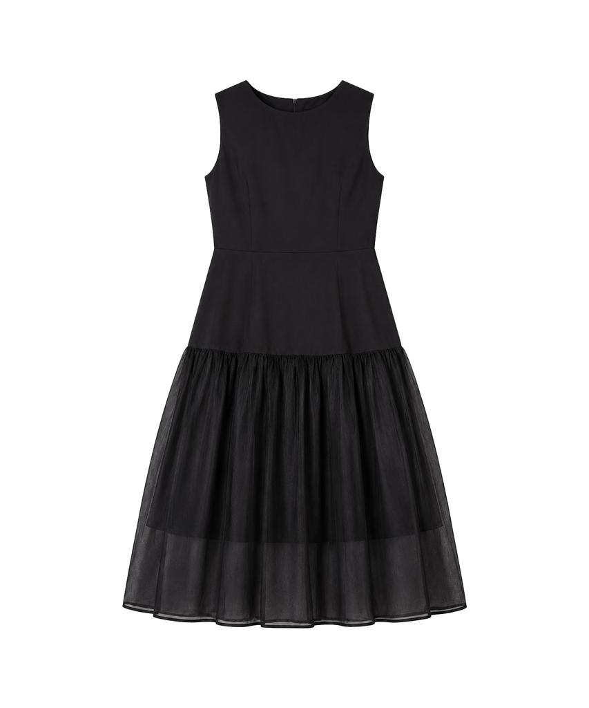 Cloet Organza Layered Sleeveless Dress + Black