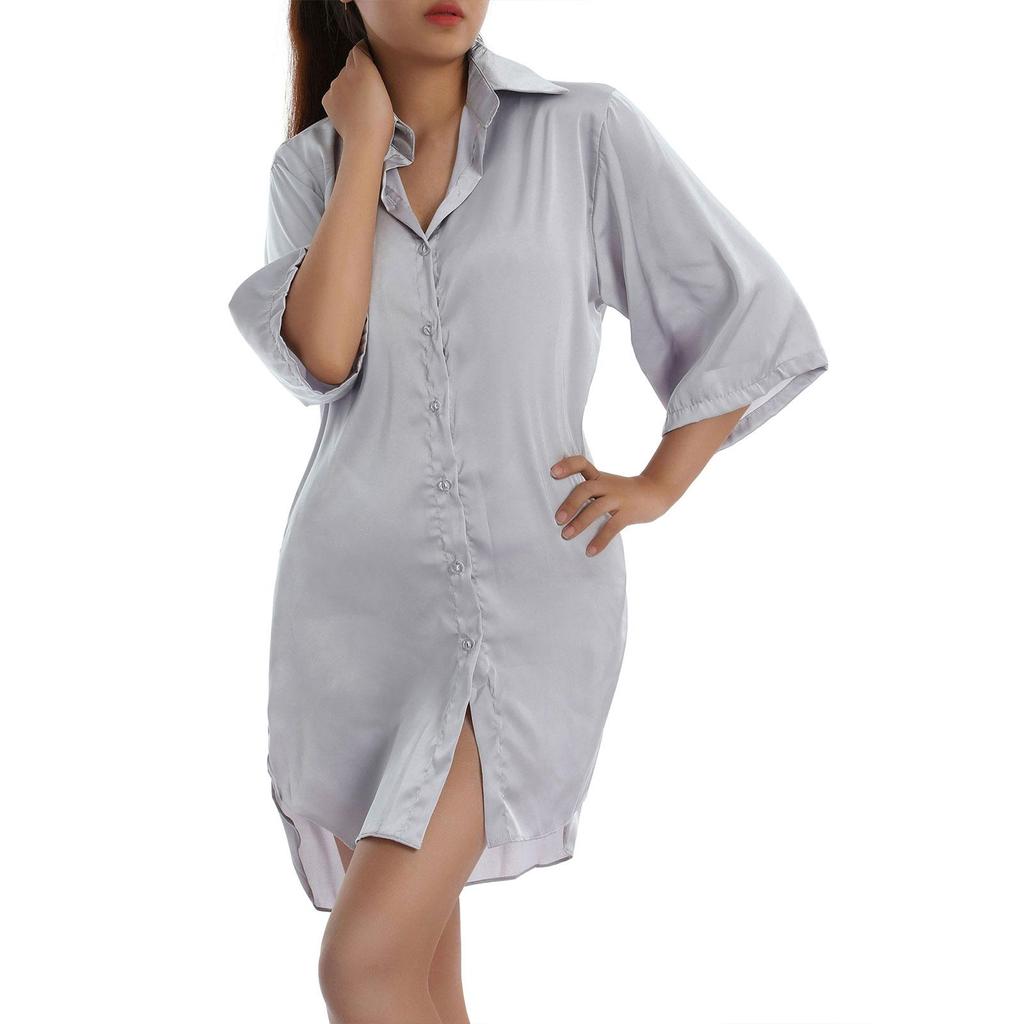 Женская однотонная спальная рубашка, однобортная свободная ночная рубашка с половиной рукавов для домашней одежды