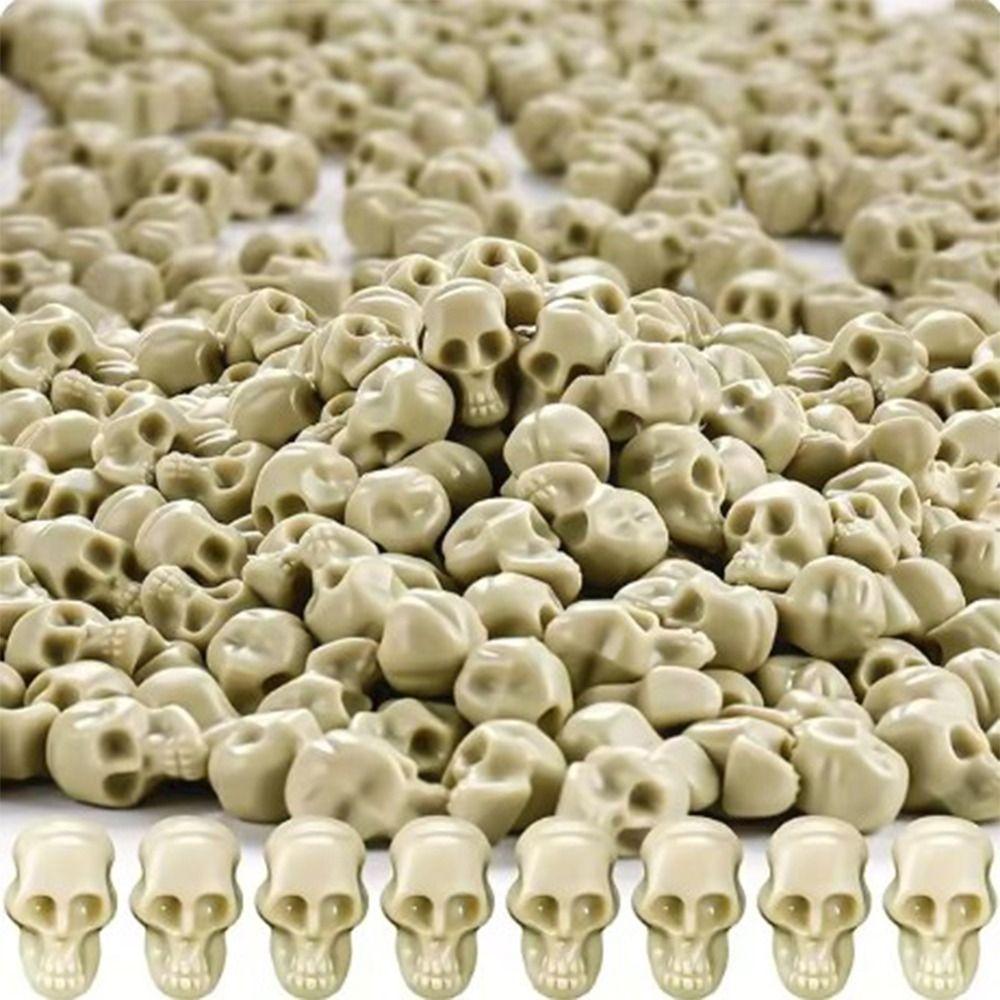 100PCS Mini Scary Skull Heads Statue Luminous Halloween Desktop Decorations for Vase