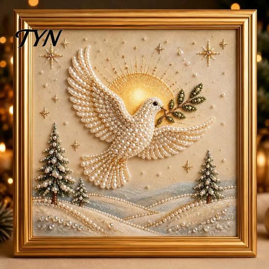Artistic Faux Pearl Bead Kits Christmas Art Kit, Winter Scene DIY Painting Holiday Craft for Kids 3D Sparkling Animal Wall Kit Adults,
