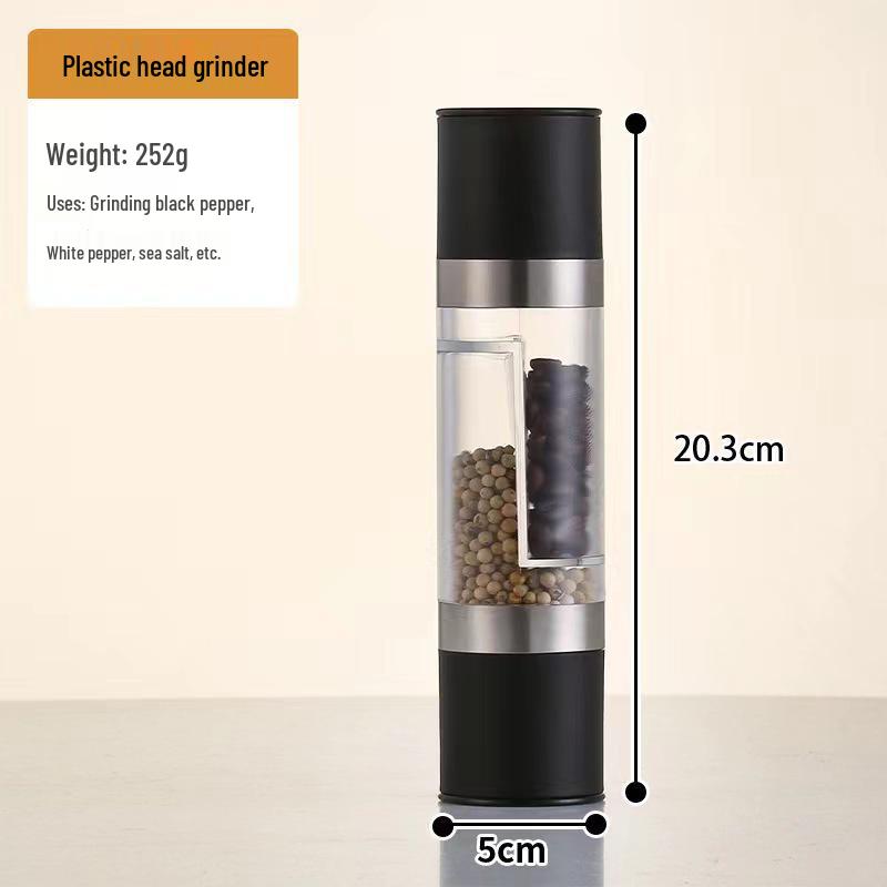 Bidirectional Manual Black Pepper & Sea Salt Grinder - Stainless Steel & Glass Bottle