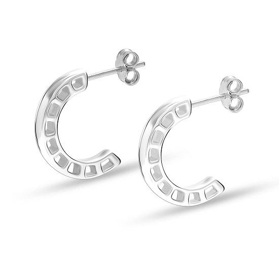 LeCalla S925 Sterling Silver Italian C Shape Half Hoop Earring for Women Teen