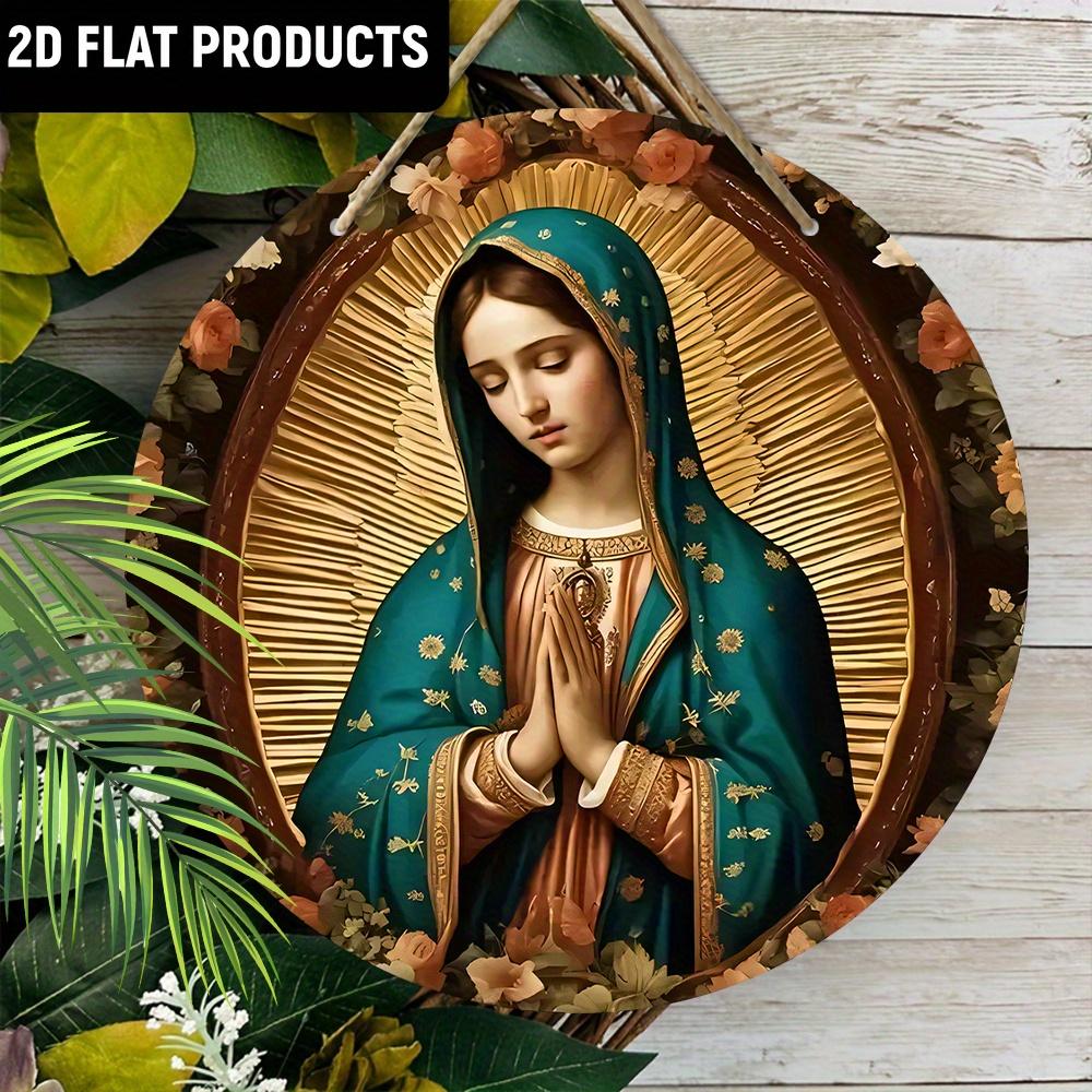 Деревянная табличка «Богоматерь Гваделупская», классическая Нуэстра Сеньора Де Гваделупская с цветочным узором, плоская двухмерная табличка для бара, сада и декора кофейни