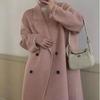Autumn and Winter Korean Style Long Hair Baby Camel Wool Double-sided Wool Coat Double-breasted Simple High-end Coat New Style for Women