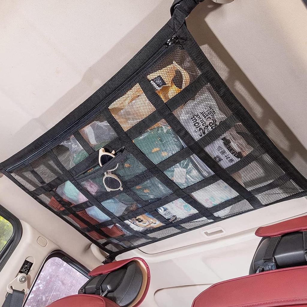 Car Roof Ceiling Cargo Storage Net Elastic String Pocket Mesh Organizer Bag Black Color Interior Storage Network F2a6