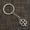 Fashion 30mm Key Ring Metal Key Chain Keychain Jewelry Antique Bronze Silver Color Hollow Four Leaf Clover 24x17mm Pendant