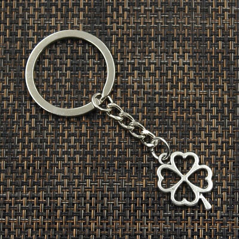 Fashion 30mm Key Ring Metal Key Chain Keychain Jewelry Antique Bronze Silver Color Hollow Four Leaf Clover 24x17mm Pendant