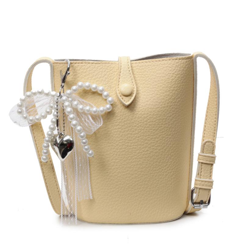 Korean Version of Casual Macaron Color Simple Lychee Pattern Mobile Phone Bag Female Versatile Commuter Foreign Style Messenger Bucket Bag