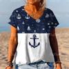 2024 Новый стиль, женская футболка, летняя футболка с якорем, женская одежда, негабаритная дизайнерская футболка с коротким рукавом и V-образным вырезом, модная блузка