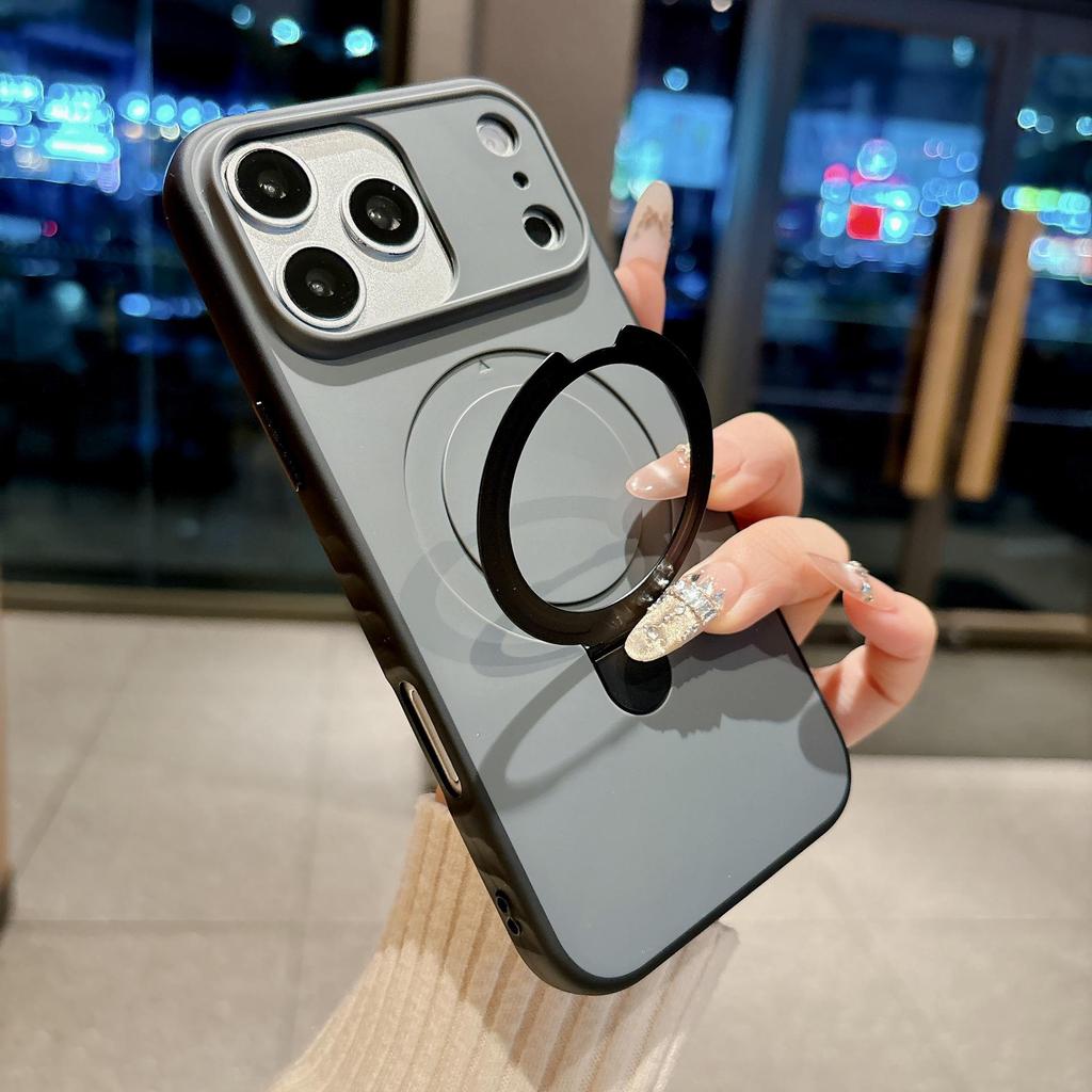 Apple iPhone 17 Pro Max Противоскользящий чехол-накладка с ощущением кожи и магнитным металлическим держателем для iPhone 16 - Защитная крышка 15