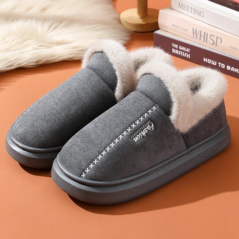 Fashion 2024 Winter Suede Indoor House Slippers Women Faux Fur Closed Toe Couple Furry Slippers New Lightweight Soft Bottom Cotton Shoes