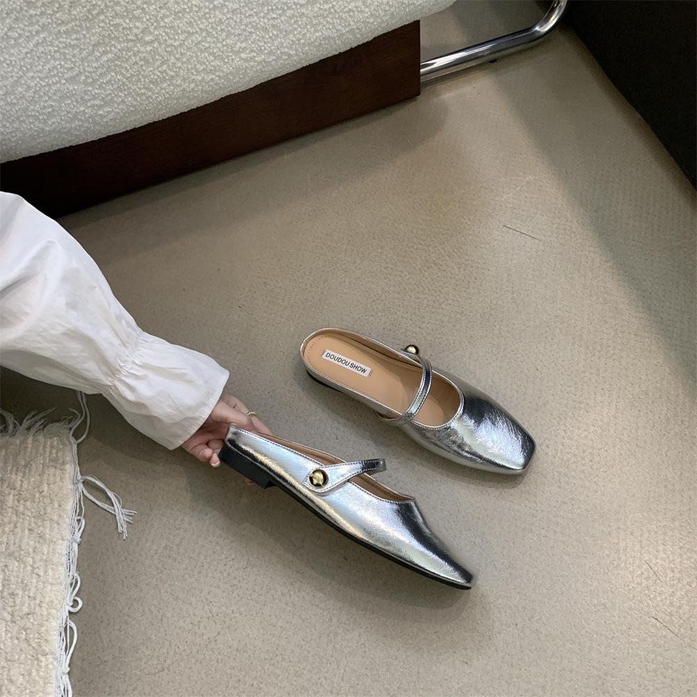 Сумка с плоским дном, тапочки-полуноски, женские крутые тапочки на мягкой подошве, 2024, французские сандалии для улицы, супер огонь, вечерний ветер, нишевая одинарная обувь