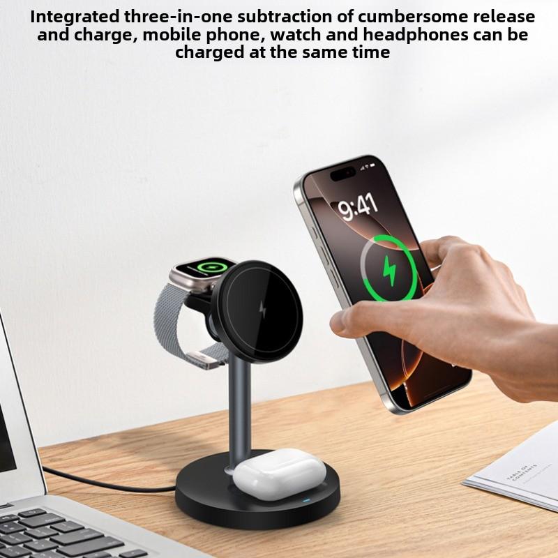 Новое беспроводное зарядное устройство три в одном, подставка для мобильного телефона, настольная беспроводная зарядка для спальни, подходящая для мобильных телефонов Apple Huawei