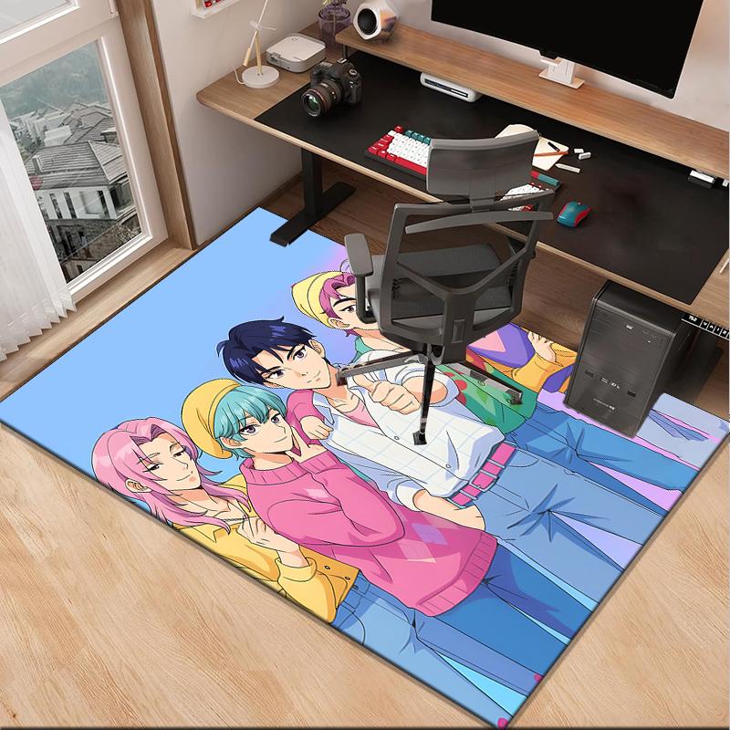 Colorful Kpop cartoon Office Rug Chair Mat, Game Carpet, Suitable for Front Door, Bedroom, Living Room, Desk, Holiday Gift