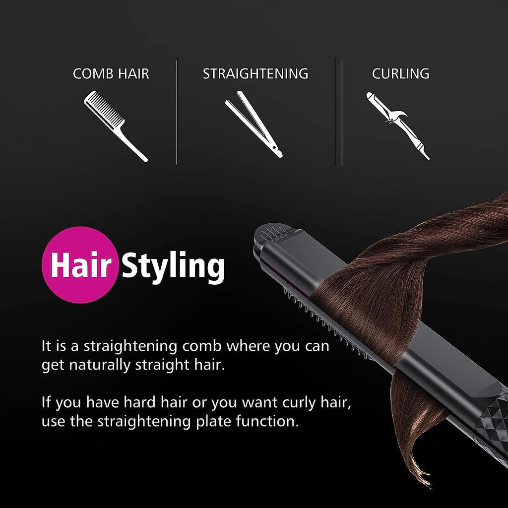 Hair Straightener&Curling Flat Iron 3-in-1 Fast Heating Electric Hot Comb Ceramic Ionic Straightener Flat Iron Women Hair Brush