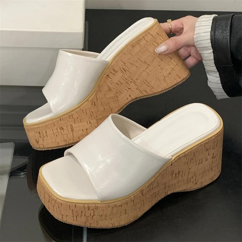 Eilyken Summer Woman Slippers Chunky Platform Wedge Square Toe Thick Bottom Heels Shoes Zapatos De Mujer