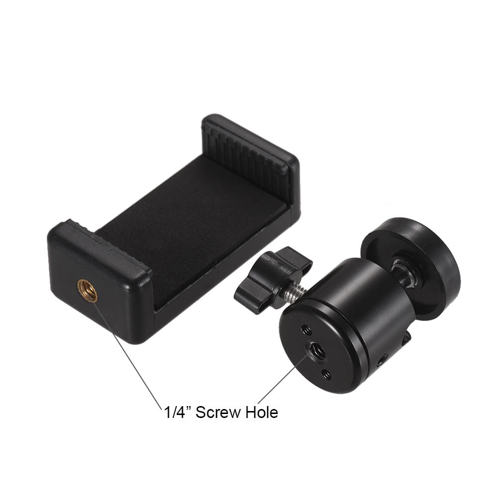 Adjustable Phone Holder Smartphone Clip + Flexible Ballhead Adapter Mount with 1 4 Inch Screw