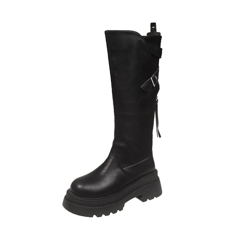 Платформа Женские Высокие Сапоги Высокий Каблук Кожаные Туфли Женские Тенденции 2025 Зимняя Мода Дизайнерское Платье Сексуальные Панк Женские Снежные Ботинки