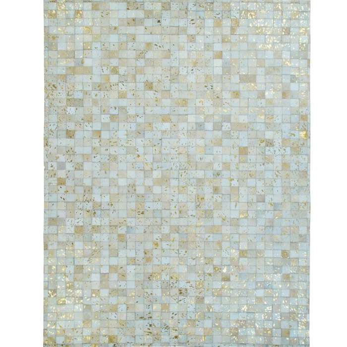 Tapis en cuir véritable blanc et doré 160x230