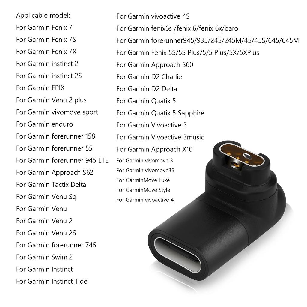 Портативный зарядный адаптер для Garmin Fenix 7 7x 5s 6 6X 6S Pro Plus Venu 2 2S SQ Forerunners 45 245M Type C/Micro USB/IOS