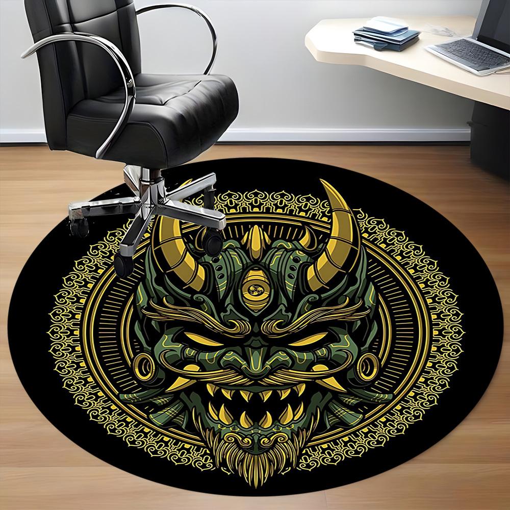 1pc Demon Mask Office Round Area Rug, Indoor Mat Suitable For Office, Under Office Chairs Bedroom Living Room Home Decor, Room Deco 017