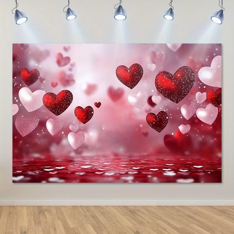 2D Flat Romantic Red Pink Hearts Backdrop for Wedding & Engagement Events