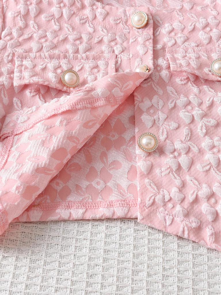 Девочки Комплект из двух предметов: Розовый жаккардовый кардиган и платье с воротником-бантом Осень