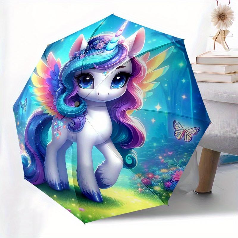 Unicorn Fantasy Theme 8 Bone Hand Automatic Folding Umbrella, Compact and Portable Design, A Perfect Gift for Birthday, Christmas or Busines
