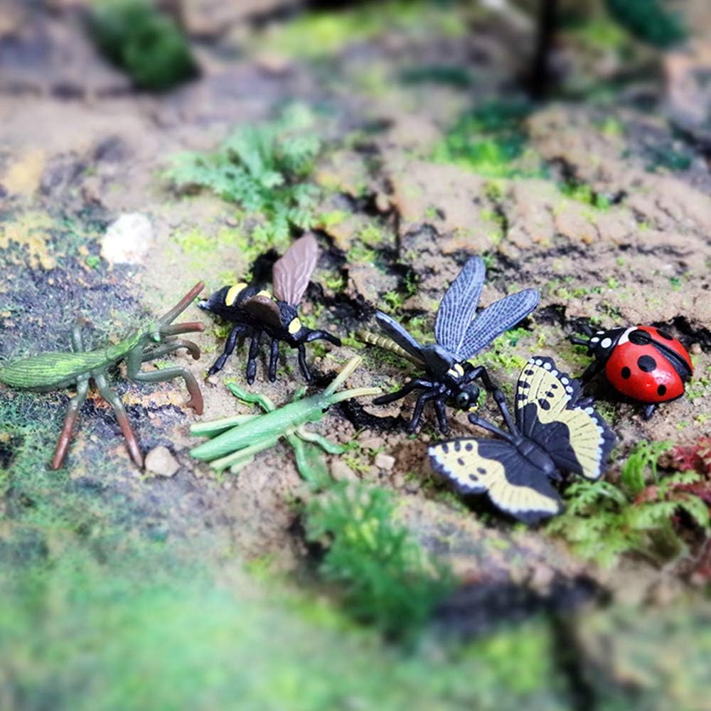 RCOMG 12 шт. Маленькие реалистичные фигурки насекомых, Пластиковые игрушки-животные, Поддельные игрушки-жуки, Подарок на Хэллоуин, Набор фигурок насекомых для школьного проекта