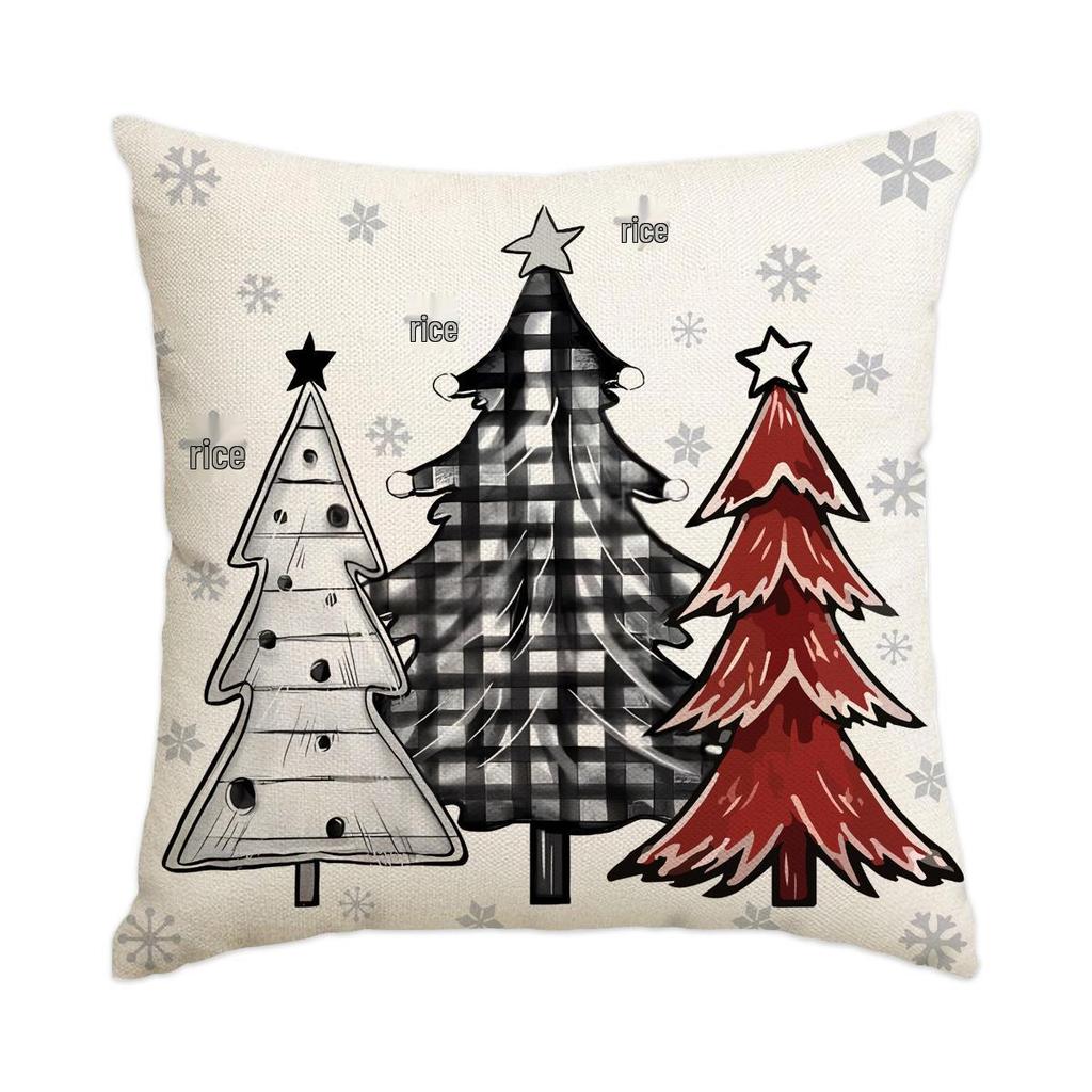 Горячая распродажа Рождественская наволочка из искусственного льна с принтом елки и снеговика - Праздничная декоративная наволочка для диванной подушки