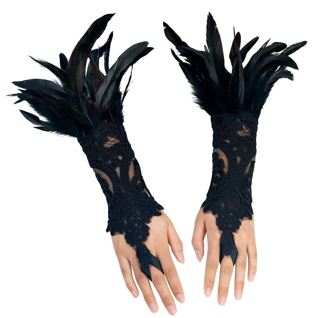 Gothic Lace Feather Scarf Lace Feather Bracelet Masquerade Brother Women's Clothing Accessories