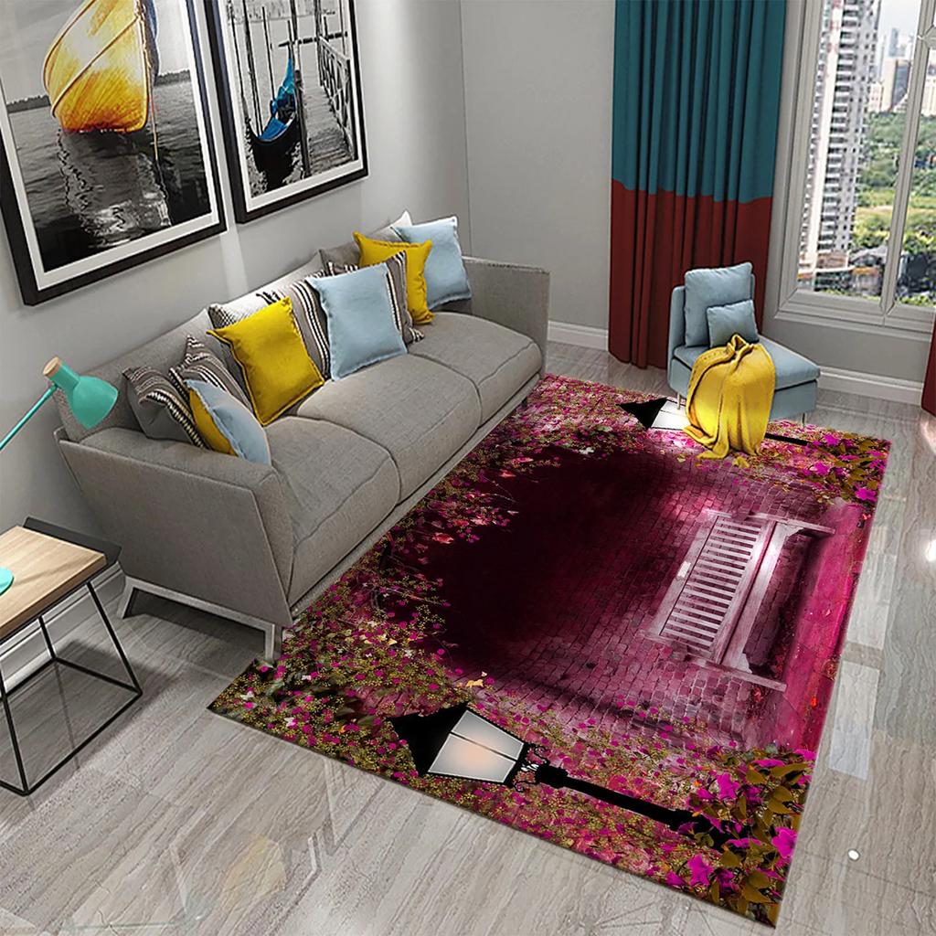 3D Ковер на тему сада Красочный ковер с цветами и растениями для спальни Напольный коврик Придверный коврик Коврик для ванной комнаты Нескользящий коврик Ковер Домашний декор