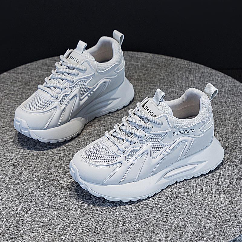 Leather platform dad shoes spring and summer new mesh breathable inner height increase casual Forrest Gump shoes