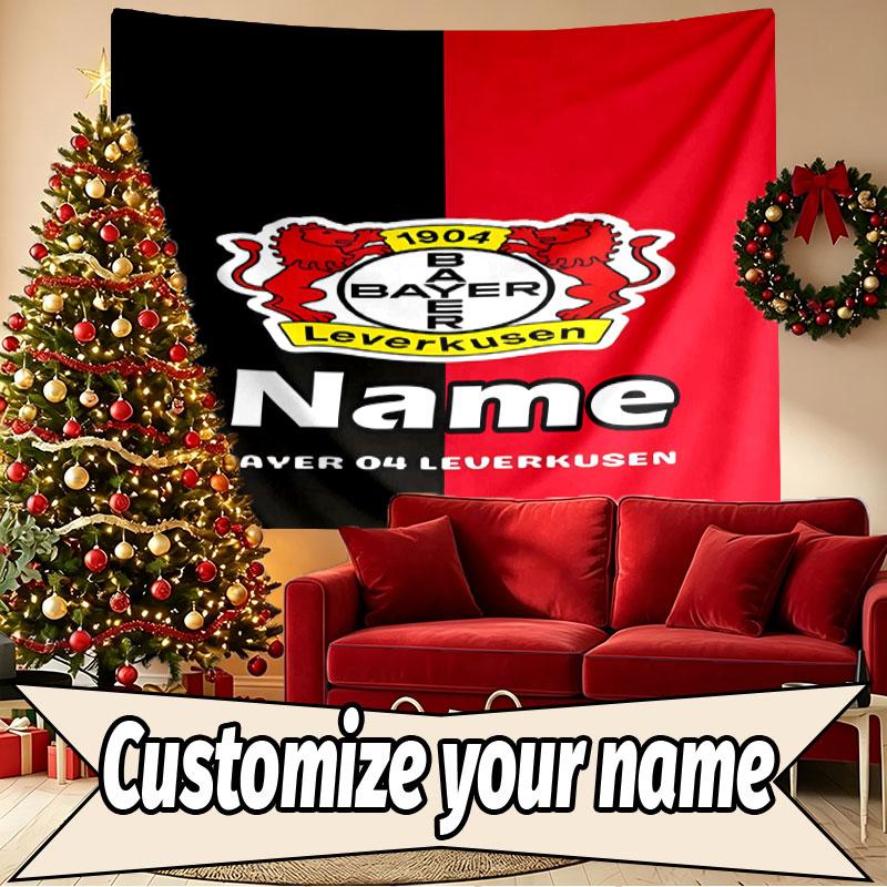 Custom Name Personalized Bayer 04 Leverkusen Print Tapestry, Wall Art Decor, Bedroom, Dorm, Apartment, LivingRoom, Party Backdrop, Gift for Birthday