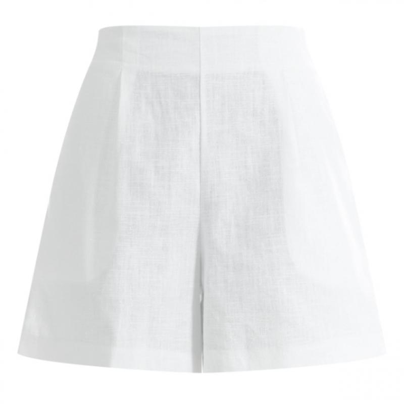 Shop Women Linen Pleat Back Banding Shorts Navy Pic Wpt 1395
