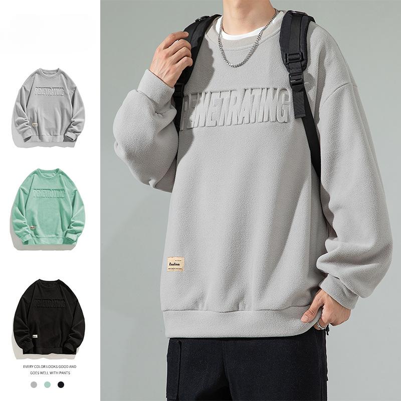 Толстовка с капюшоном Polar Fleece для мужчин, весна и осень, новый свободный топ с круглым вырезом для мальчиков, модный бренд, стальной принт, тяжелое пальто