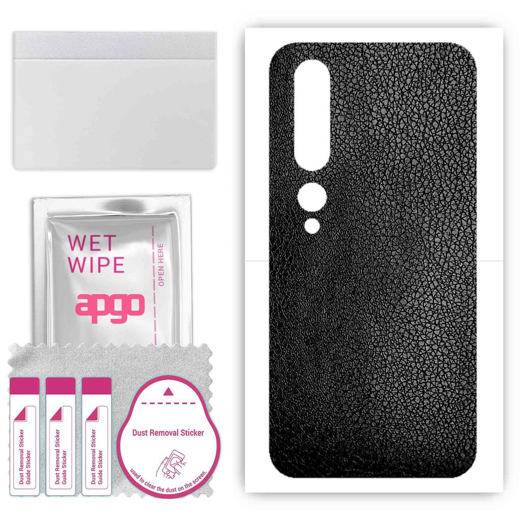 apgo Protective Skin Sticker for the Back Compatible with Xiaomi Mi 10 Pro 5G, Wrap Film, Foil, Vinyl - Pattern Black Leather