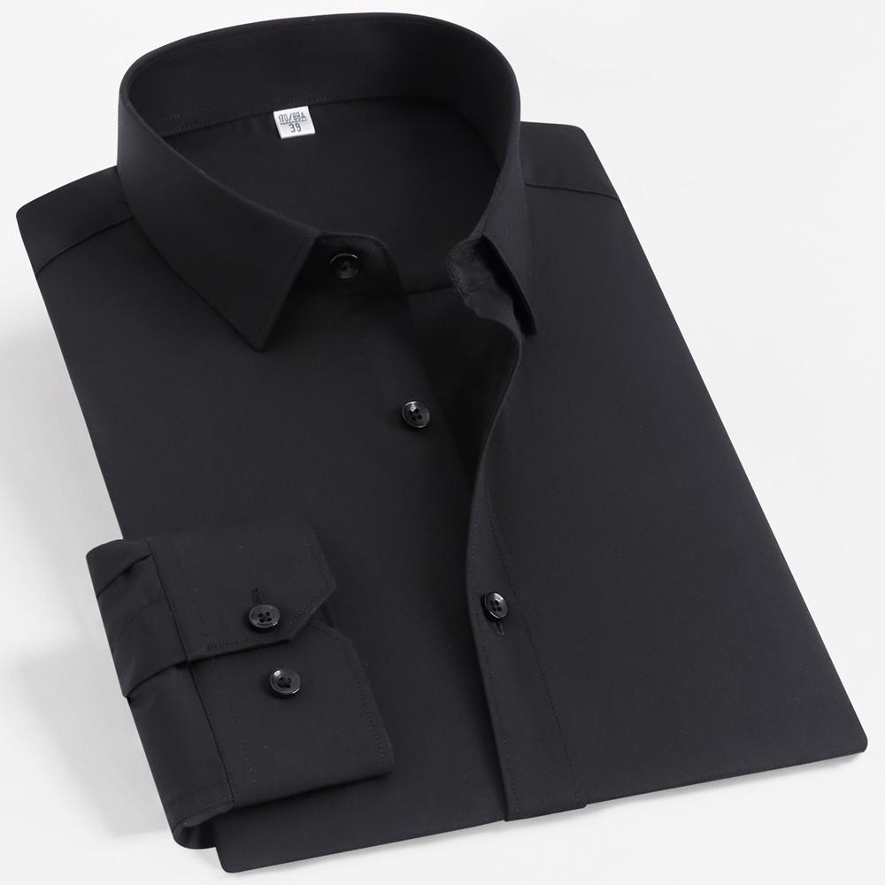 Men's 4-Way Stretch Long Sleeve Wrinkle-Free Dress Shirt without Pocket, Formal Business Solid Color Button-up Menswear Clothing