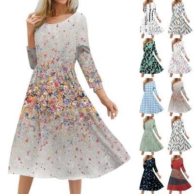 Женское модное платье свободного кроя с цветочным и лиственным принтом