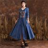 Summer Autumn Women Chinese Style Embroidery Dress Single Breasted Niche Design Disc Buckle Cowboy Dress