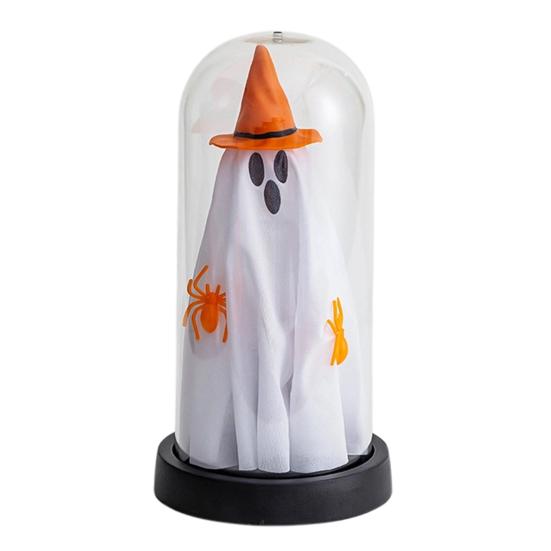 Хэллоуин Призрак Декор Светящийся Призрак в Стеклянном Колпаке с Деревянным Основанием Милый Призрак Ночник Украшение для Стола Полки Камина Комнатный Декор