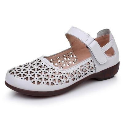 GKTINOO Натуральная кожа Женские балетки Летняя обувь Женщина Большой размер Повседневные лоферы Полый Круглый носок Мягкие Удобные сандалии Женские