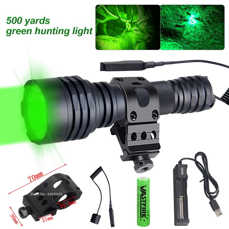 Мощный 500-ярдовый профессиональный охотничий фонарь C8s Green Red с 1 режимом работы, перезаряжаемый через USB-порт + переключатель + крепление + 18650 + зарядное устройство