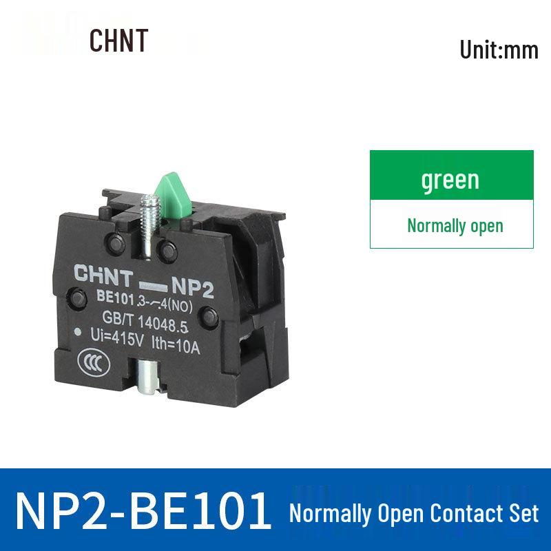 Chint NP2-BW3 22мм Зеленая/Красная Кнопка Пуска с подсветкой, Питание 220В/24В, Кнопка кратковременного действия с самовозвратом