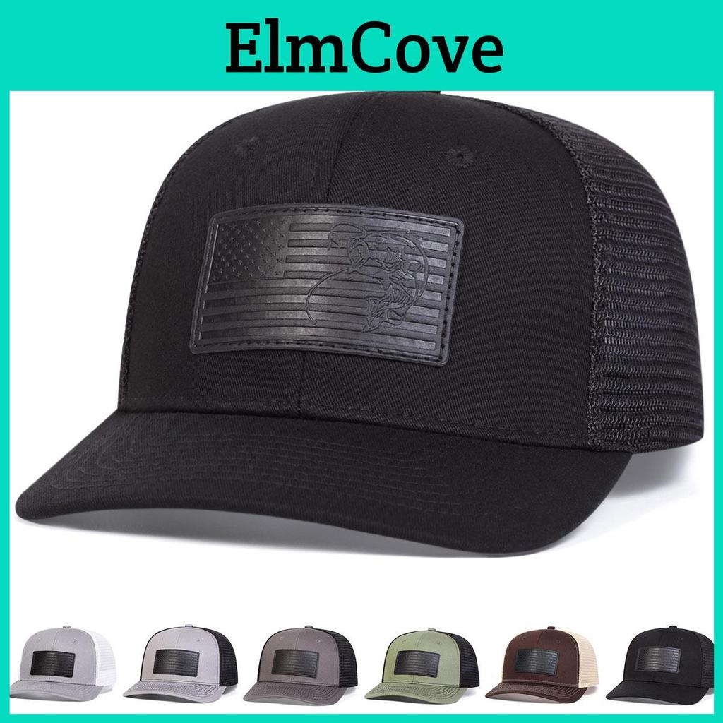 Curved Micro Unisex Bubble Black Fish American Flag Leather Label Adjustable Mesh Baseball Cap Sun Caps Spring Summer Outdoor Sport Travel Hats