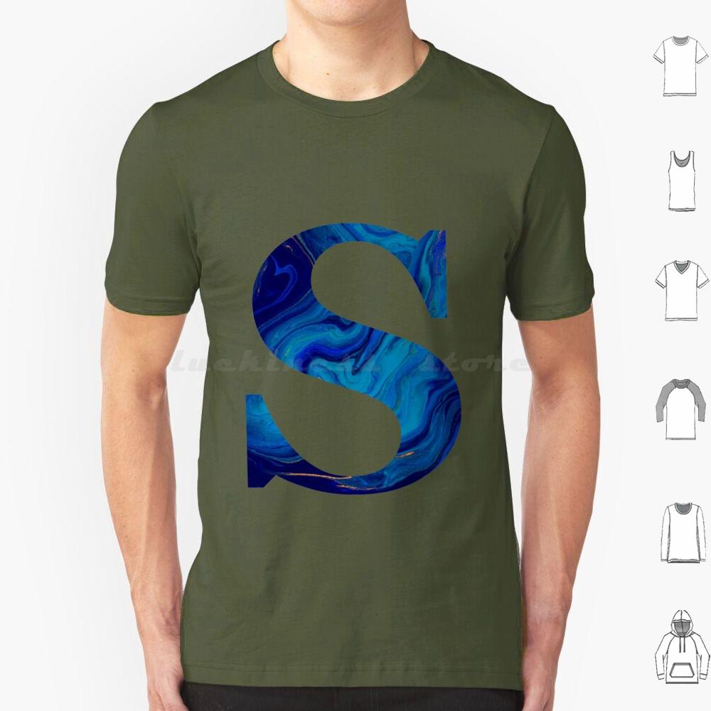 Lettre S Marble Blue T Shirt Big Size 100% Cotton S Funny Cute Meme Trendy Quote Trending Pink Flowers Aesthetic College Quotes