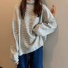 Striped Velvet Warm T-shirt Autumn/Winter New Long Sleeve Velvet Bottom Shirt Women's Fashion All Match Turtleneck Top