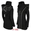 Women Fashion Long Hoodie Black Gothic Double Zipped Jacket with Print Coat Hooded Hoodie Punk Style