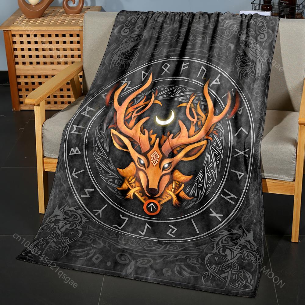 1PC Norse rune stag crescent totem Print Adult Children Warm Blankets Home Travel Car Soft Comfortable Suitable for all seasons