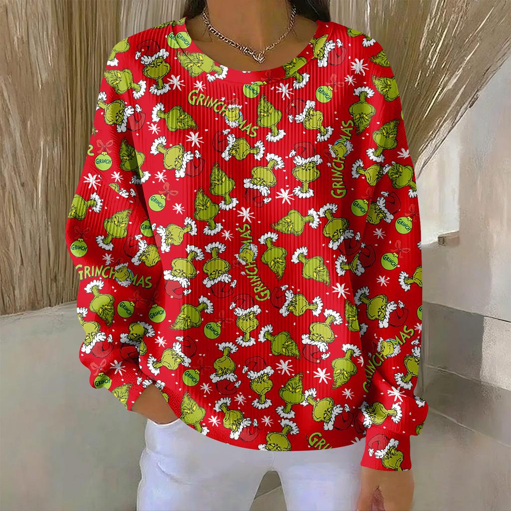 Women's Loose Comfortable Casual And Fashionable Round Neck Pattern Long Sleeved Sweatshirt